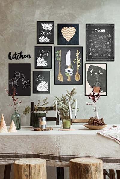 ÖZCANLAR ÇERÇEVE Çerçevesiz Cafe Mutfak Dekoratif Ahşap 9' Lu Mdf Kitchen Yaz...