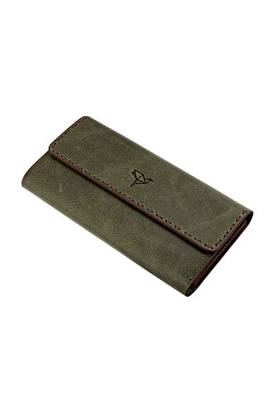 Garbalia Pavia Vintage Leather Saddler Stitched Green Portfolio Women's Wallet