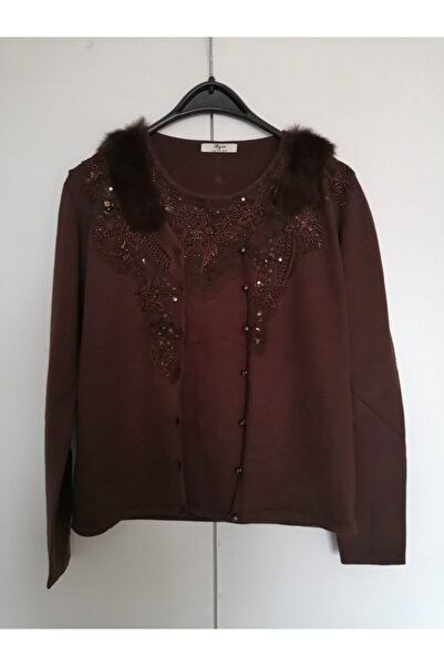 Bym Fashion Otantik Pamuk Likra Kahve Aplikeli Pul Boncuk El Işi Nakışlı Bluz...