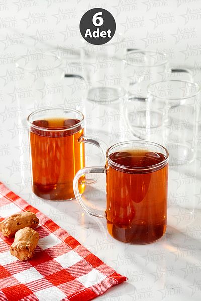 ESNAFDEDE 6Pcs Glass Cup Mug Set - Fine Borosilicate, Heat Fire Resistant Tea Coffee Cup