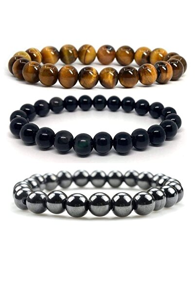 Kusakli مجموعة من 3 أساور من الحجر الطبيعي المختلط