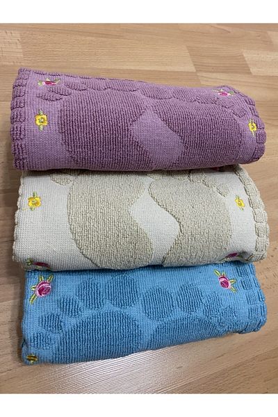 AYHANHOME 3 bucăți 100% bumbac Cappucino*prune*ulei de culoare albastră prosop brodat pentru picioare 100% bumbac Dimensiune: 50x70