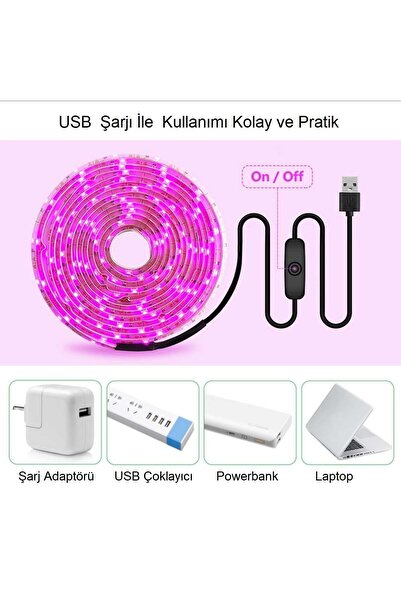 HyMark Bitki Yetiştirme Lambası Tam Spektrum Usb Şerit Led  3 metre