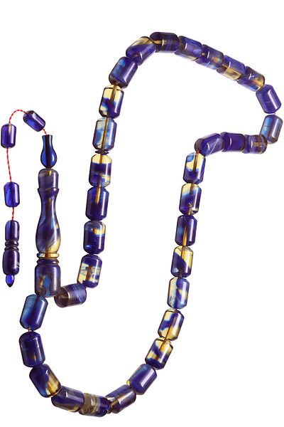 Tesbih Atölyesi Blue Colored Certified Squeezed Amber Prayer Beads - Capsule Cut