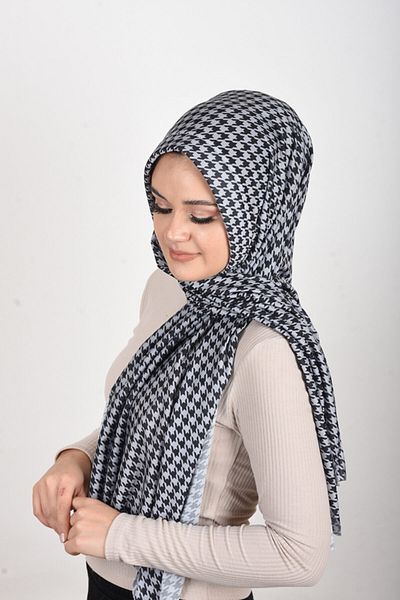 OykumBone Black-white Patterned Plseli Lycra Ready Shawl-scarf
