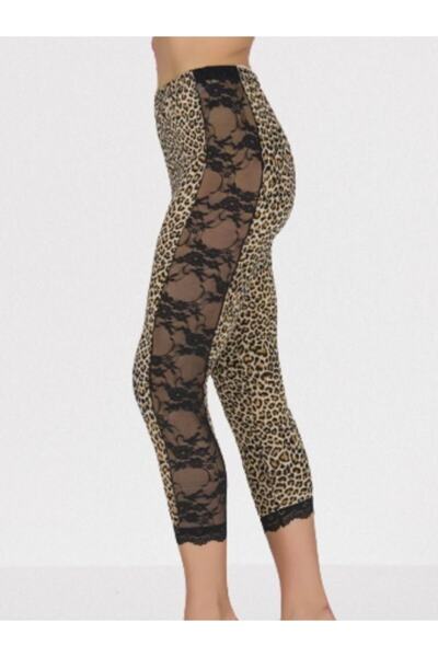 Lady Leopar Desen Tül Detay Tayt