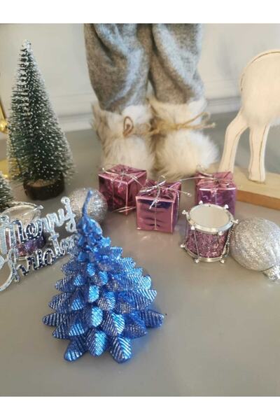 ABETE Iv Candles Merry Christmas Mavi Noel Ağacı Mum