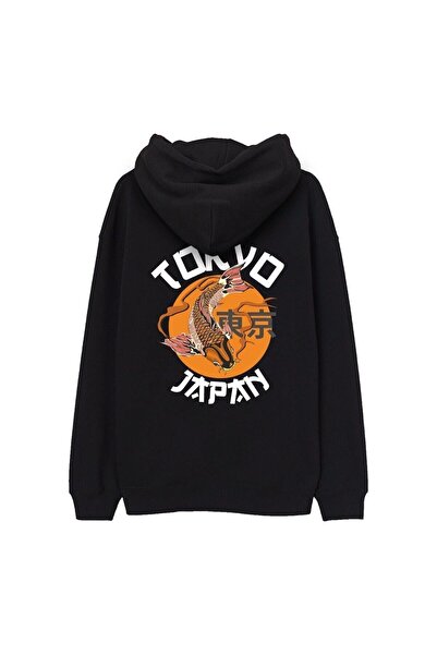 Deocept Hanorac oversize cu glugă, unisex, imprimat Tokyo Fish