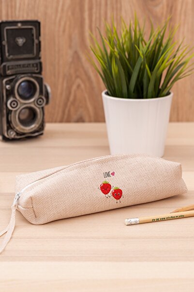 Procity Sevimli Çilekler Keten Bez Kalemlik