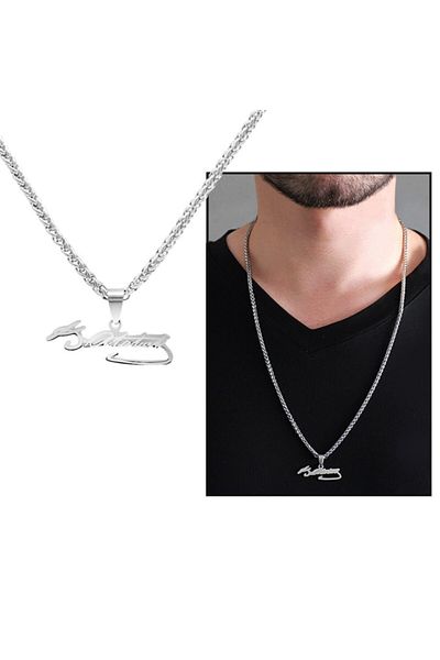 Tesbihane Ataturk Signed Silver Color Steel Men's Necklace