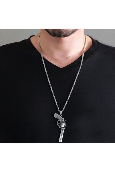 Tesbihane Altıpatlar Design Silver Color Steel Men's Necklace