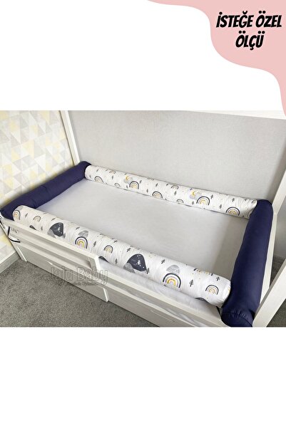 Jaju Baby Lacivert Ve Gökkuşağı Kombinli Montessori Yatak Bariyer 80x130 Beşi...
