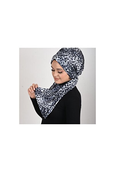 OykumBone Μπλε λεοπάρ μοτίβο αμμώδες ύφασμα Lycra έτοιμο σάλι-μαντήλι-καπέλο