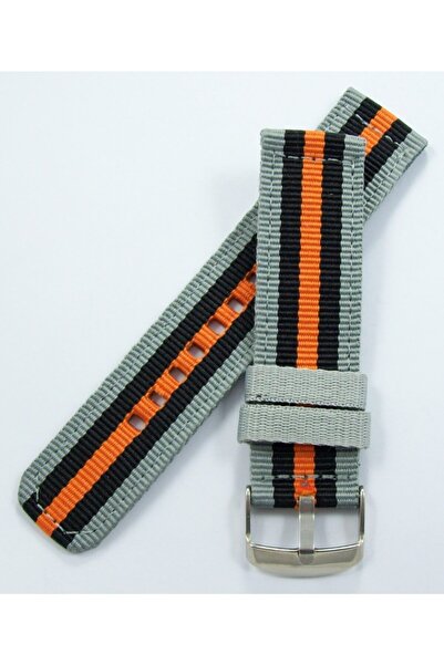 Ezgi Elektronik Kumaş Perlon Gri Siyah Turuncu 24mm Spor Saat Kordonu Kayışı Nato