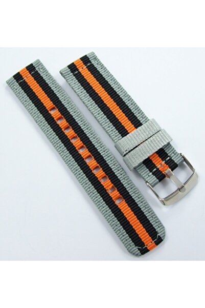 Ezgi Elektronik Kumaş Perlon Gri Siyah Turuncu 24mm Spor Saat Kordonu Kayışı Nato