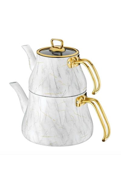 Brioni Marble Fireproof Non-Stick White Marble Granite Teapot Set