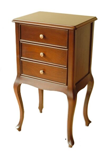 Evim-E Aksesuar Lükens Ayaklı 3 Çekmeceli Komot Tamamı Ahşap Ceviz