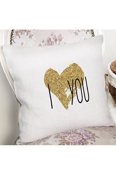 Realhomes I Love You Love Themed Digital Printed Modern Husă de pernă