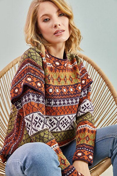 Bianco Lucci Γυναικείο πλεκτό πουλόβερ με πολλά σχέδια με μανίκια