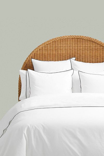 RİTMOHOME Off White Basic Plain Cotton Black Piping Hotel Series Double Duvet Cover Set