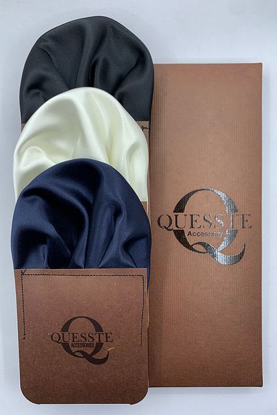 Quesste Accessory Men's Set of 3 Navy Blue Beige Black - Ready Folded Pocket Collar Handkerchief Suit
