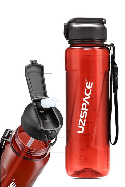 Uzspace 1000 مل - مقاس كبير - زجاجة مياه تريتان مع أنابيب