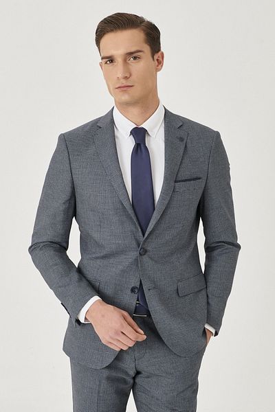 ALTINYILDIZ CLASSICS Men's Navy Blue Wool Slim Fit Slim Fit Print Suit