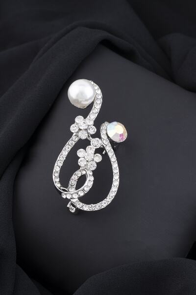 Sortie Aksesuar Kadın Gümüş Rengi Inci Detaylı Broş