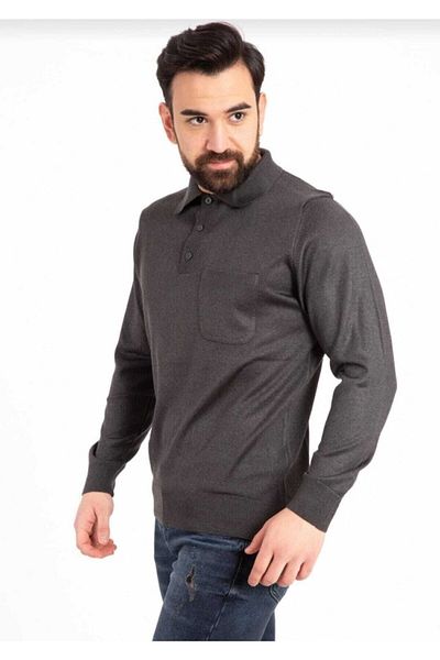 HMZ GİYİM Men's Smoked Thin Knitwear Knitted Polo Collar Dad Sweater