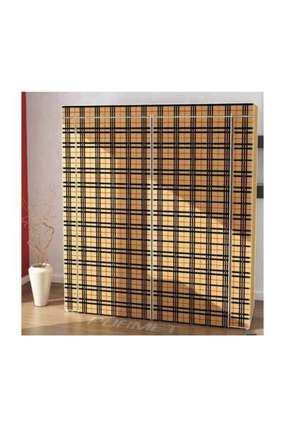 PORMET Güçlendirilmiş Çelik Yapım Çelik Metal Profil Bez Dolap Ekose Desenli