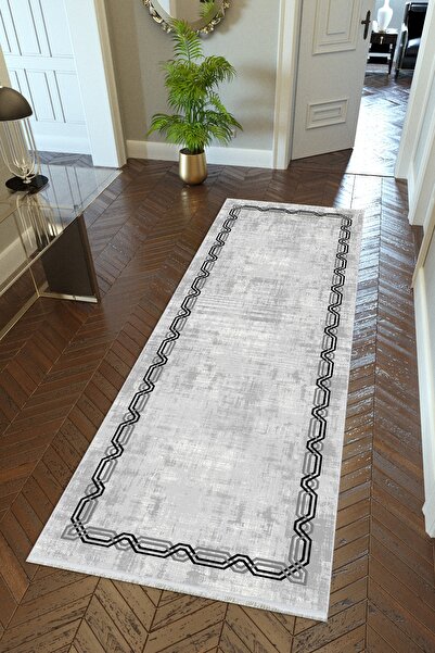10 Post Online Gray Non-Slip Runner - Thin Digital Printed, Washable Hallway Carpet