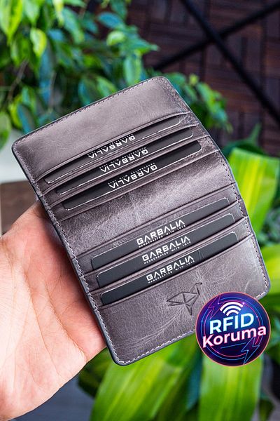 Garbalia Καμβάς Vintage Δερμάτινο Πορτοφόλι Rfid που μπλοκάρει γκρι κάρτα