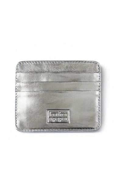 Leather Paper Silver Colored Leather Paper Credit Card Holder