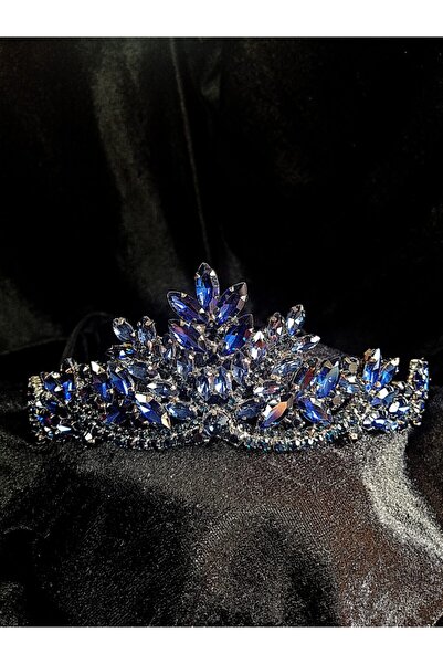 YAĞIZ BİJUTERİ Νυφικό στέμμα με κρυστάλλινες πέτρες σε μπλε ναυτικό χρώμα