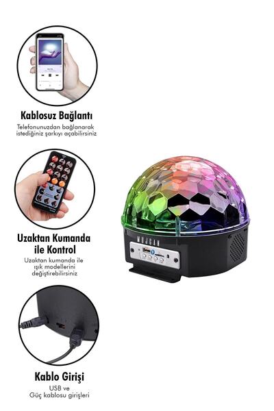 MUJGAN Disko Topu Renkli Led Işıklı Bluetooht Özellikli Sese Duyarlı Mp3 Çalar