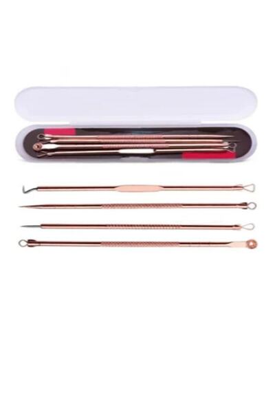 hepsiofis Paslanmaz Çelik Komedon Sivilce Akne Iğne Aracı Set Yüz Bakımı Siyah Nokta Leke Çıkarıcı Altın