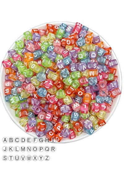 Hedef Bijuteri 100g 6mm mješovite boje prozirne kockaste perle sa slovima, 6x...