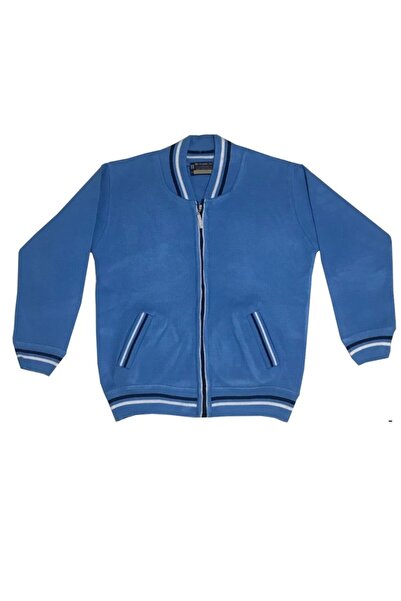 Baharoğlu Unisex Çocuk Mavi Çizgi Detaylı Fermuarlı Cepli Hırka