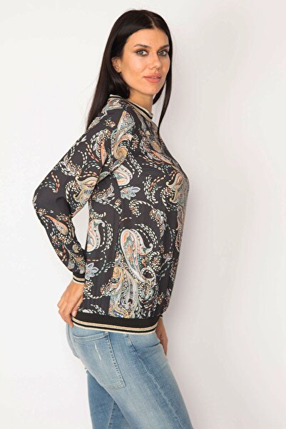 Şans Tekstil Women's Black Collar Skirts and Collar Ribbed Bike Collar Blouse 85n6213