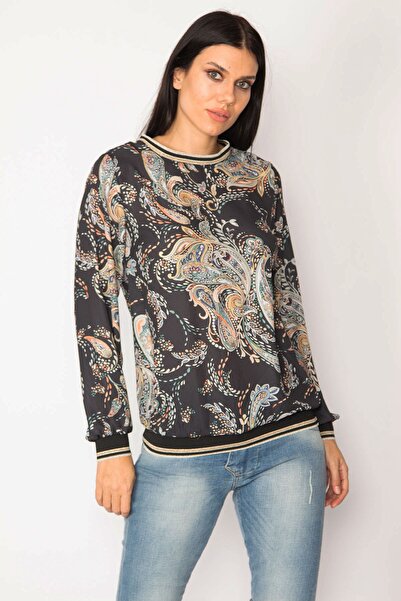 Şans Tekstil Women's Black Collar Skirts and Collar Ribbed Bike Collar Blouse 85n6213