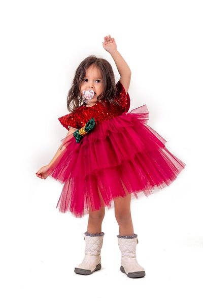 HEPSİMİNNAK Claret Red Princess Girl's Dress