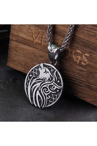 Viking Scandinavian Fenrir Design Nordic Double Sided & Mesh Chain 316L Steel Necklace