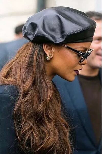 ESUSO Suni Deri  Kadın Şapka Ressam Beresi Bere