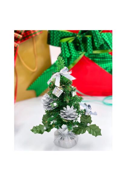 QUEEN AKSESUAR Tablă de masă cu fundă în formă de con, gri argintiu de lux, 25 cm, cadou de Crăciun din lemn de pin, cu pungă