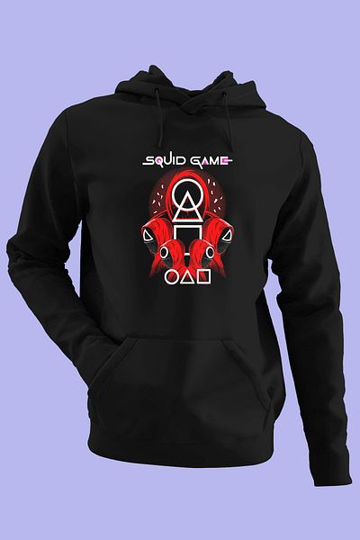 Raf Coll Unisex Black Oversize Squid Game Digital Printed Hooded Sweatshirt