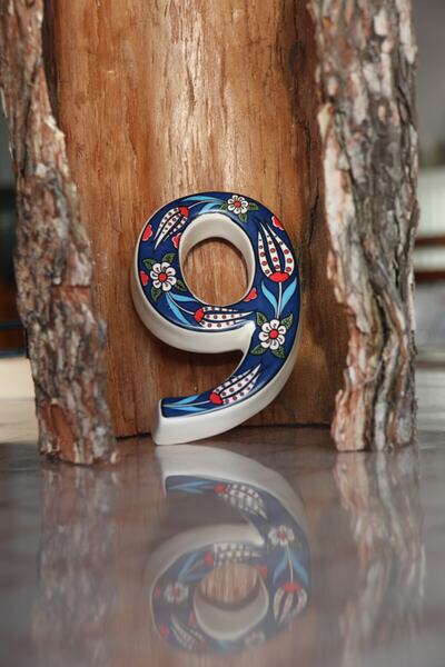 Yılmazel Handmade Ceramic Door Number with 3 Color Options, Door Numbers 9 Dark Blue