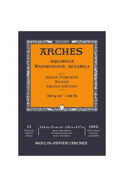 Arches دفتر ملاحظات بلوك بالألوان المائية 300 جرام 12 ورقة 14.8x21