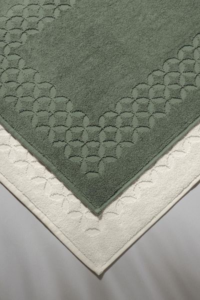 COTTONMANIA Килимче за баня Biscay Olive - Изключително меко, модерно 100% памук 50x75см. Комплект кърпи за крака / постелки за баня