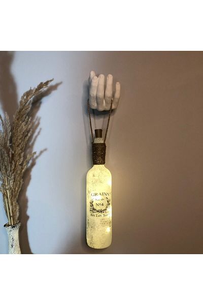 Mes Reves Handmade Sculpture Hand Decorated LED Lighted Frosted Glass Wine Bottle Sconce