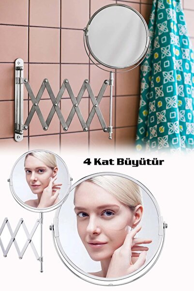 Binbirreyon Büyüteçli Çift Taraflı Akordiyon Krom Kaplama Çelik Otel Tipi Duvar Aynası Makyaj Traş Aynası Mb031
